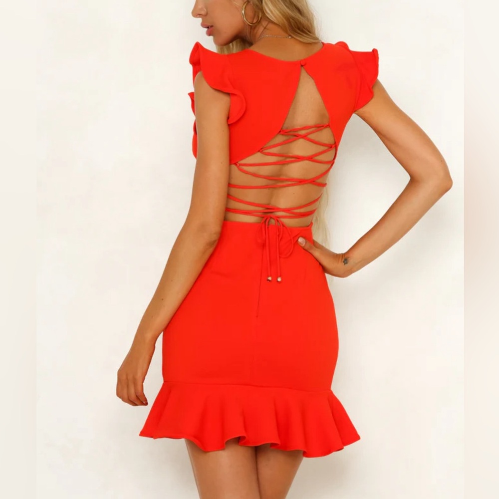 Hello Molly Red Ruffle Mini Dress - Picture 3 of 12
